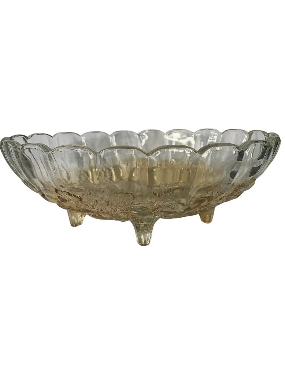 VTG RETRO MCM Large Footed Fruit Bowl Indiana Glass yellow Harvest DECOR ART
